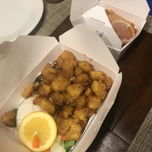 Orange chicken and cozy shrimp