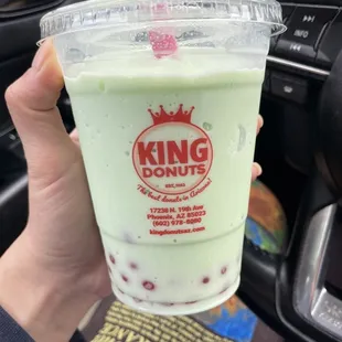 Honeydew Milk Smoothie with Strawberry Popping Boba