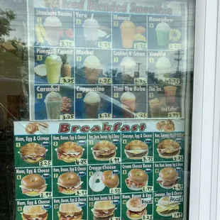 Drive thru picture of the drink and breakfast sandwich selection