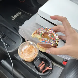 my half eaten donut and Thai tea