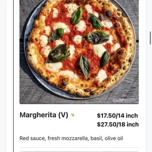 18" for $27.50?  That is what their menu says...