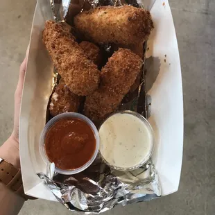 This is a special, fried mozzarella sticks with Rome's I sauce and ranch
