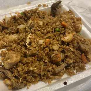 This is beef with chicken fried rice.