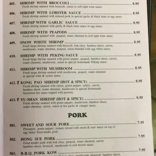 the menu for shrimp