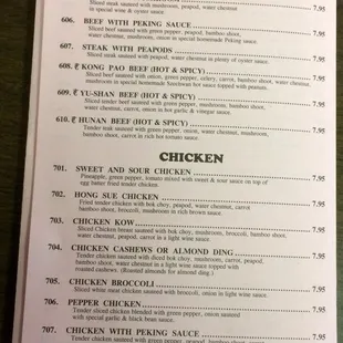 the menu of the restaurant