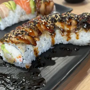 Eel roll and rainbow