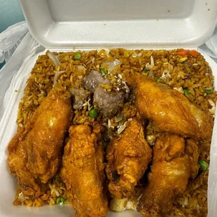 6 wings w/ rice beef fried rice