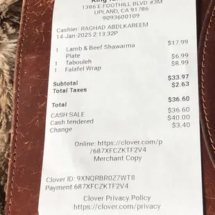 Our bill. Pretty expensive for something that didn&apos;t taste good.