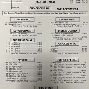 menu for king fish market