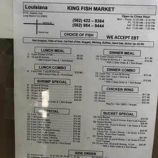 Up to date as of 06/24/21 King Fish menu and prices