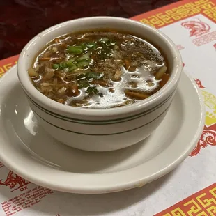 Hot and sour soup. Has quite the kick and is soooo good
