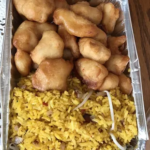 Sweet and sour chicken with fried rice