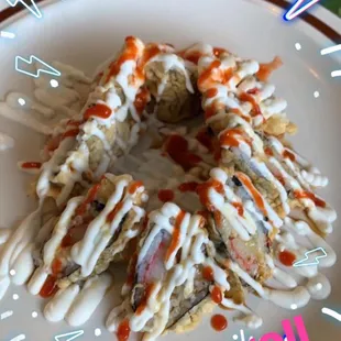 a donut covered in icing and drizzle
