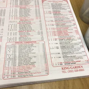 the menu of the restaurant