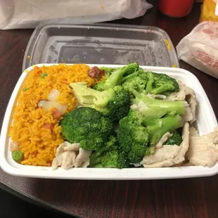 Chicken and broccoli with fried rice