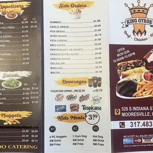  menu for a restaurant