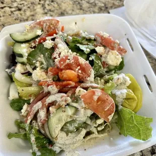 Greek Salad (be careful with the olives, as they have the pits)