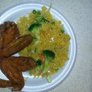 Chicken Wings and Vegetable Fried Rice