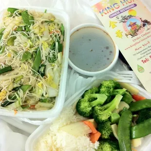 Vegetable Pancit without sauce and steamed vegetable mix plate with steamed rice! Best delivery food I&apos;ve ever had!