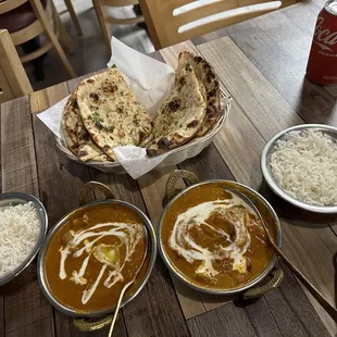 Chicken Tikka Masala and Butter Chicken, can&apos;t forget the Garlic Naan !