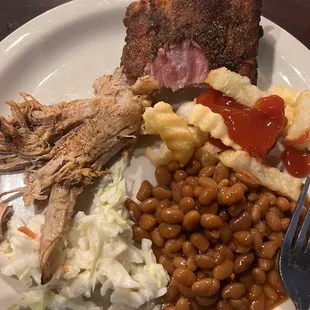 BBQ sampler I split it with a friend so this is half the plate