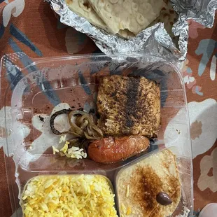 Salmon Plate with hummus and rice