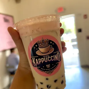 Matcha Boba Tea with Strawberry Sweet Cream Foam