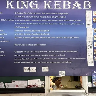 the menu for the king kebab restaurant