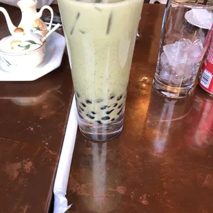 Matcha milk tea with boba