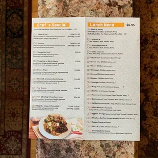 Chef&apos;s Specialty items and Lunch Menu