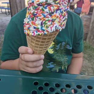 Twist in a waffle cone with sprinkles