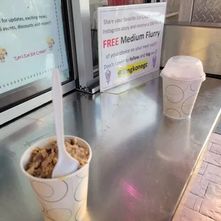 a bowl of cereal and a cup of ice cream