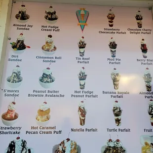 a menu of different ice cream flavors