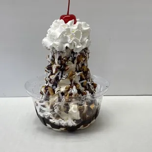 Almond Joy Sundae- vanilla soft serve, chocolate syrup, almonds and coconut pieces!