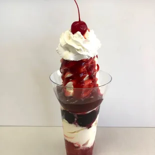 Berry Blast Parfait- vanilla soft serve layered with strawberry, blueberry, and raspberry!