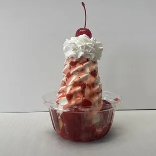 Strawberry Shortcake Sundae- vanilla soft serve on a shortcake, and strawberries!