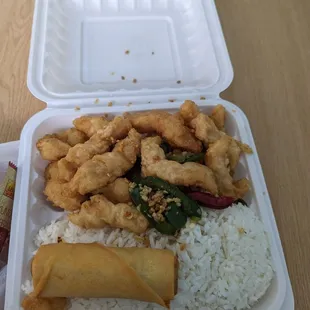 Salt and pepper chicken with steam rice