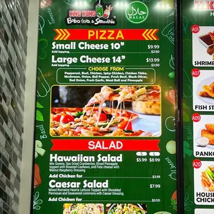Pizza and salads menu