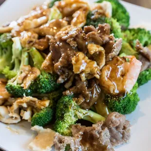 beef and broccoli on a plate