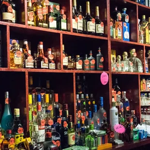 a wall of liquor bottles