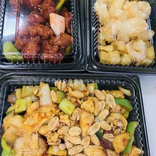Choose Any 3 Entrees sweet and sour pork, 32. Honey Walnut Prawns and 50. Kung Pao Chicken