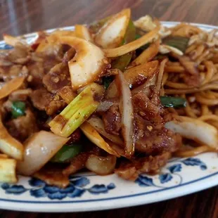 Mongolian beef and chow mein
