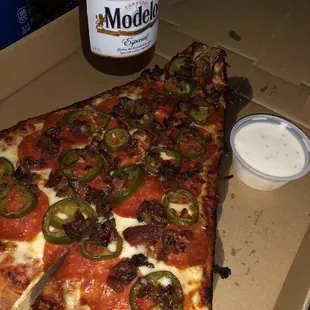 Was so excited for some pizza from here! Ordered myself a slice of pepperoni with bacon &amp; jalapeño on top. SO GOOD!  Best pizza place ever.