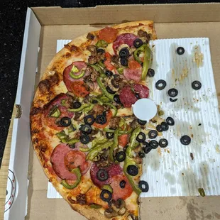 We asked them to hold the olives and add extra sauce.  Lots of olives and very little sauce ...