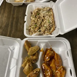 Lemon Pepper and Thai Chili wings with Chicken Philly