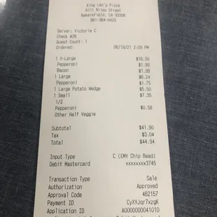 Prices for what I order to go .