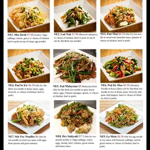 Noodle Entree Menu