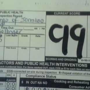 Got inspected today 2/4/2016, this is our grade....Wing Kings of Jonesboro put the health put the health of our customers first!