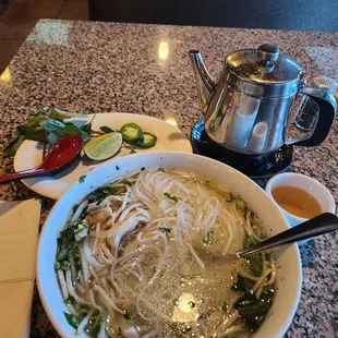 Rice Noodle Pho with chicken.