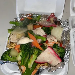 a take out container of food